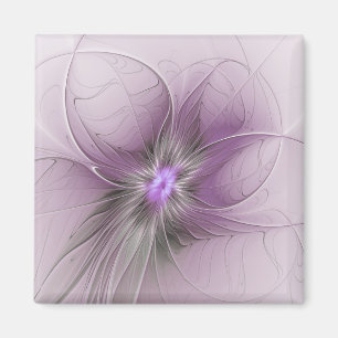 Little Beauty Modern Mauve Grey Fractal Art Flower Magnet