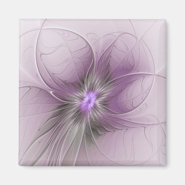 Little Beauty Modern Mauve Grey Fractal Art Flower Magnet (Front)
