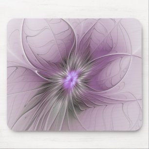 Little Beauty Modern Mauve Grey Fractal Art Flower Mouse Pad
