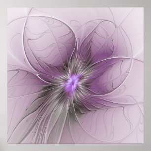 Little Beauty Modern Mauve Grey Fractal Art Flower Poster