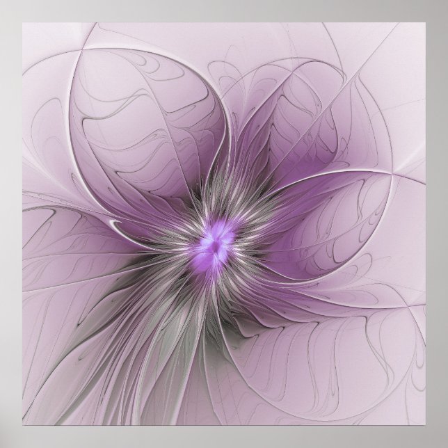 Little Beauty Modern Mauve Grey Fractal Art Flower Poster (Front)