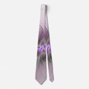 Little Beauty Modern Mauve Grey Fractal Art Flower Tie