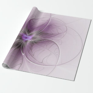 Little Beauty Modern Mauve Grey Fractal Art Flower Wrapping Paper