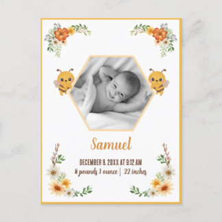 Little Bee Baby Birth Stats Postcard