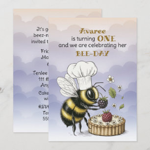 Little Bee Baby Girl First Birthday Invitation