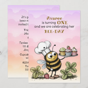 Little Bee Baby Girl First Birthday Invitation