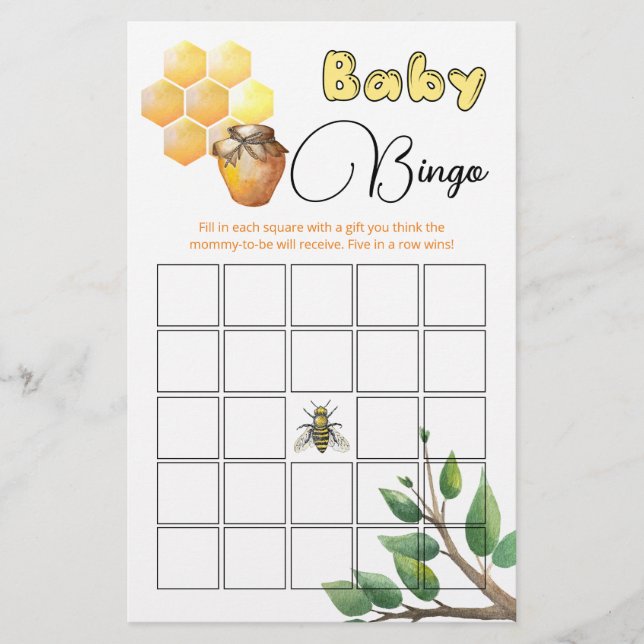 Little Bee Baby Shower Bingo Game (Front)