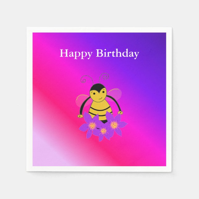 Little Bee Happy Birthday Napkin (Front)
