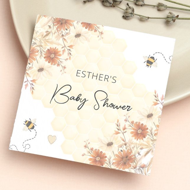 Little Bee Honey Boho Wildflower Baby Shower Napkin (Creator Uploaded)