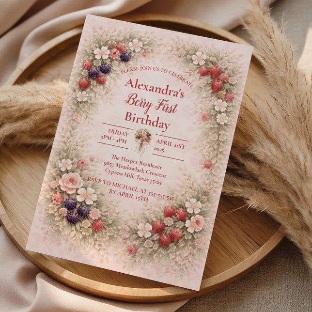 Little Berry Celebration 1st Birthday Invitation (Creator Uploaded)