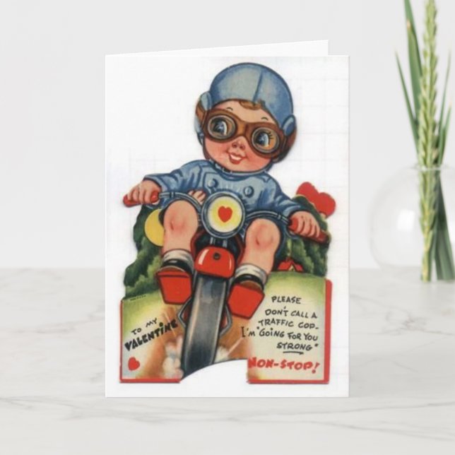 Little Biker Boy Vintage Valentine Holiday Card (Front)
