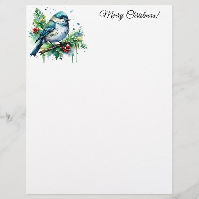 Little Bird and Christmas Greens Custom Letterhead (Front)