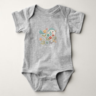 Little Bird Blue Pink Flowers Baby Bodysuit