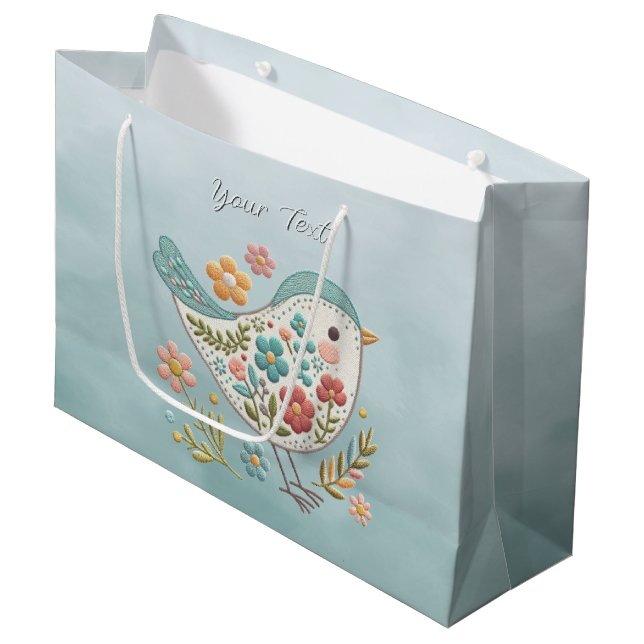 Little Bird Blue Pink Flowers Gift Bag (Front Angled)
