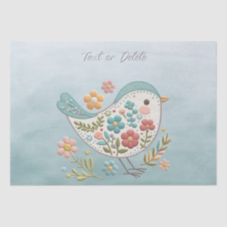 Little Bird Blue Pink Flowers Tissue Paper