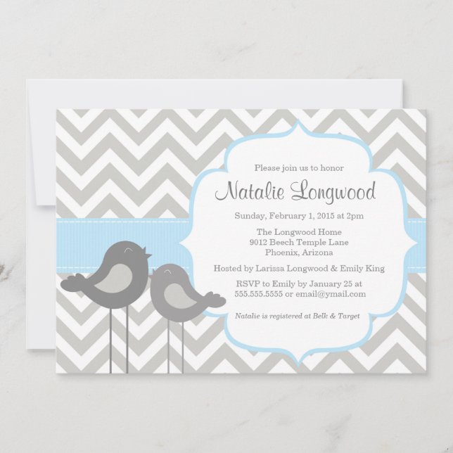Little Bird Chevron Baby Shower Invitation (Front)