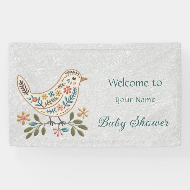 Little Bird Colourful Floral Baby Shower Banner (Horizontal)