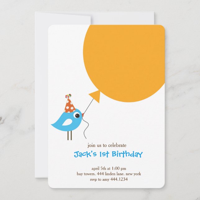 Little Bird first birthday invitation (Front)