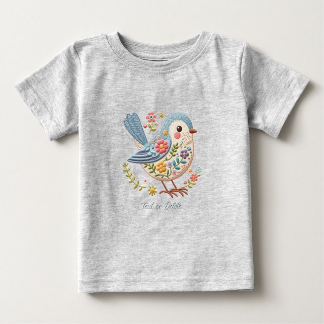 Little Bird Floral Blue Baby T-Shirt (Front)