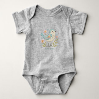 Little Bird Floral Embroidery Green Baby Bodysuit