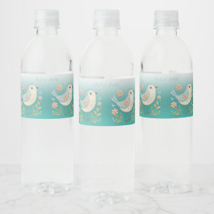 Little Bird Floral Embroidery Green Water Bottle Label