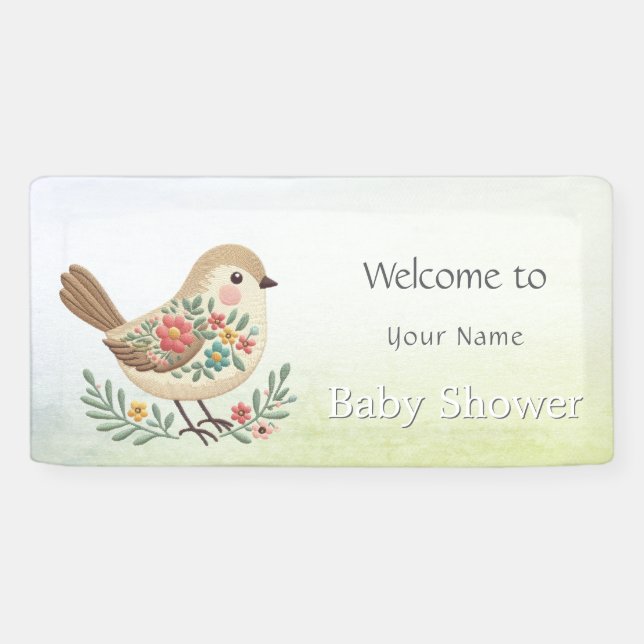 Little Bird Floral Gold Baby Shower Banner (Horizontal)