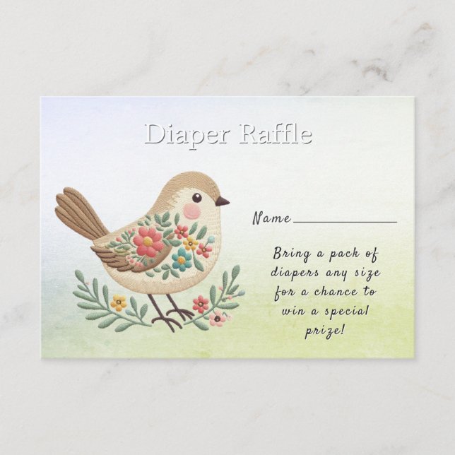 Little Bird Floral Gold Baby Shower Enclosure Card (Front)