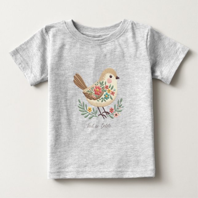 Little Bird Floral Gold Baby T-Shirt (Front)
