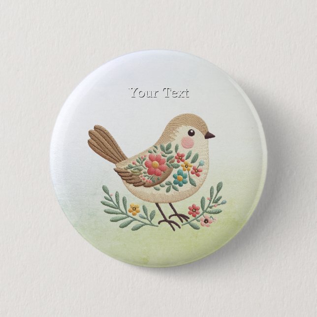 Little Bird Floral Gold Button (Front)