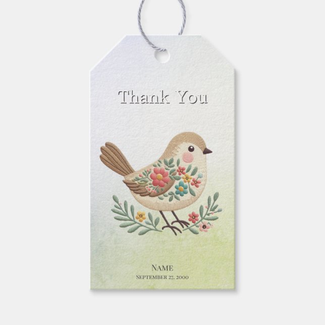 Little Bird Floral Gold Gift Tag (Front)