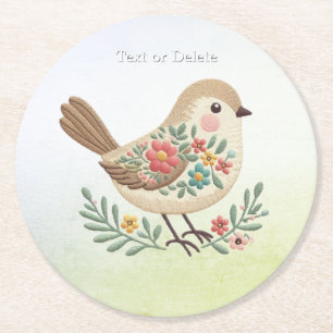 Little Bird Floral Gold Paper Coaster