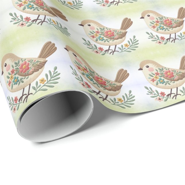Little Bird Floral Gold Wrapping Paper (Roll Corner)