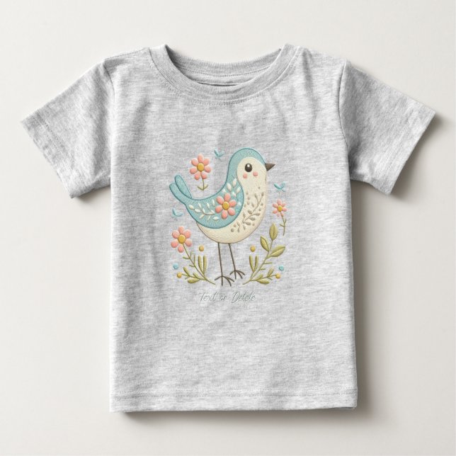 Little Bird Floral Green Baby T-Shirt (Front)