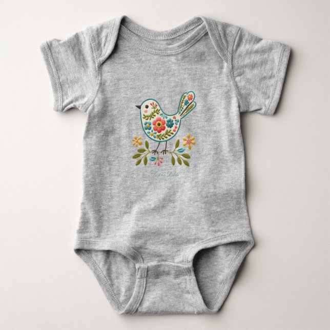 Little Bird Floral Green Leaves Baby Bodysuit (Front)