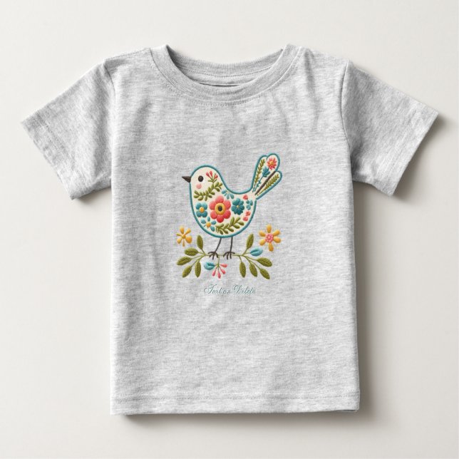 Little Bird Floral Green Leaves Baby T-Shirt (Front)