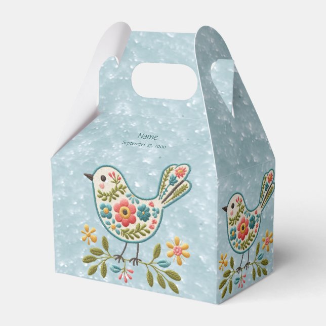 Little Bird Floral Green Leaves Favour Box (Front Side)