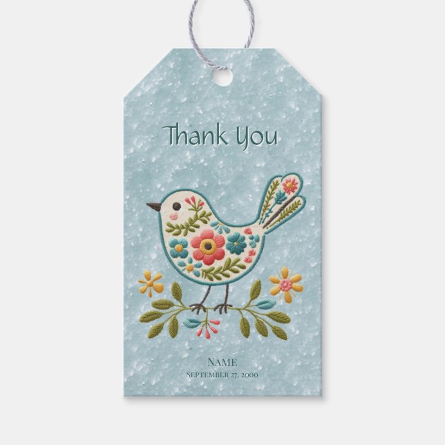 Little Bird Floral Green Leaves Gift Tag (Front)