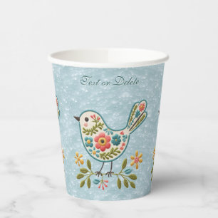 Little Bird Floral Green Leaves Paper Cups