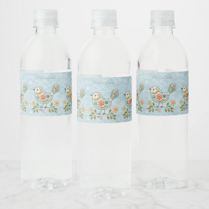 Little Bird Floral Green Leaves Water Bottle Label