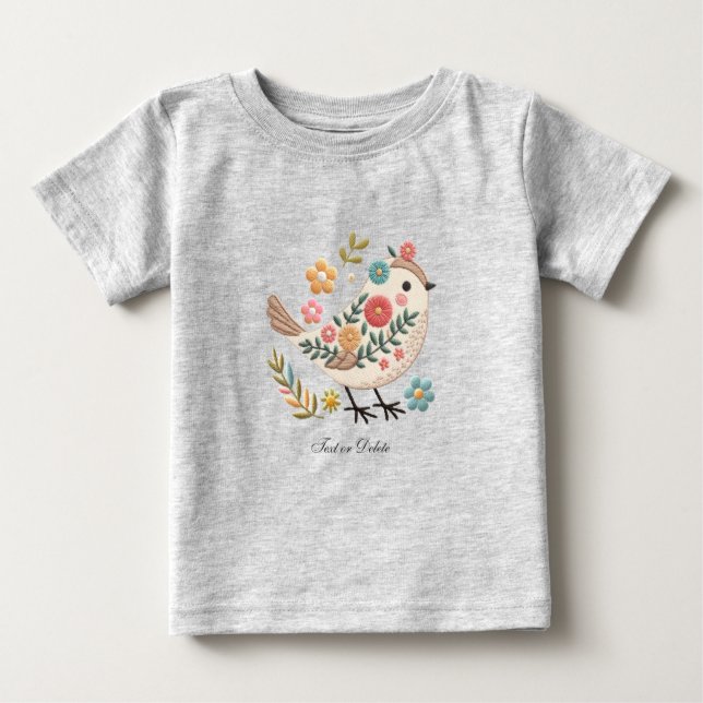 Little Bird Leaves Flowers Pink Baby T-Shirt (Front)