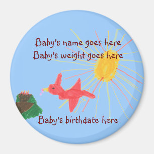 Little bird personalised birth announcement magnet