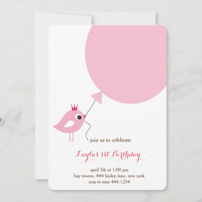 Little Bird Princess First Birthday Invitation (Front)
