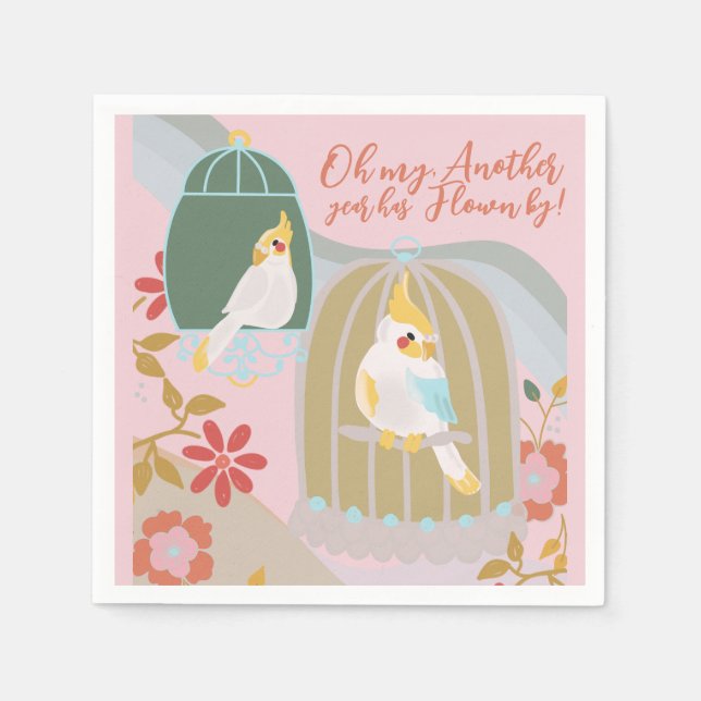 Little Bird Rainbow Pink Girl Birthday Napkin (Front)