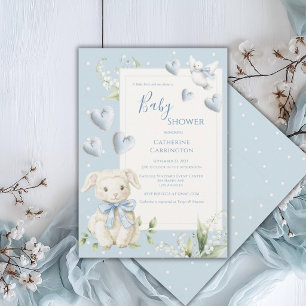 Little Bird Told Me Blue Lamb Baby Shower Invitation