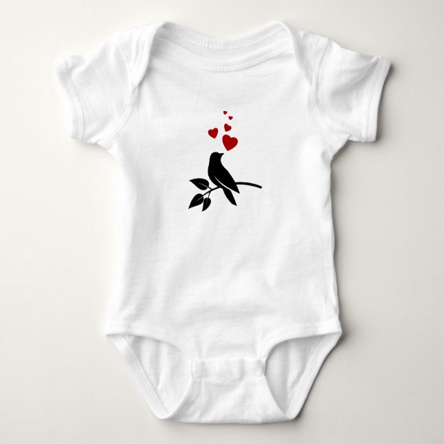 little bird with hearts baby bodysuit (Front)