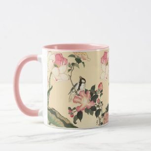LITTLE BIRD WITH PINK ROSES AND LOTUS FLOWERS MUG