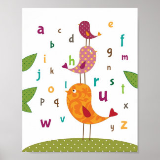 Little birdie alphabets nursery art poster