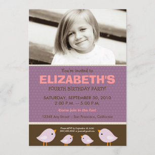 Little Birdie Girl's Lilac Birthday Party Invitation