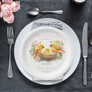 Little birdie hatching soon spring baby shower paper plate
