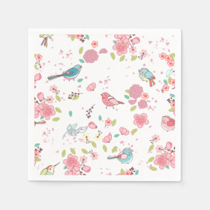 Little Birdie Pink and Blue Whimsical Girly Napkin